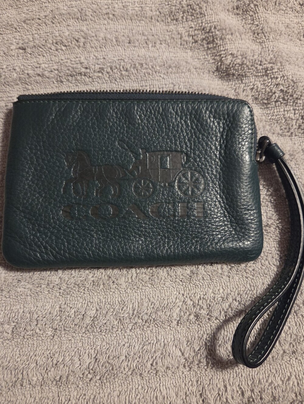 Coach Pebbled Leather Wristlet in Forest Green with Removable Strap
